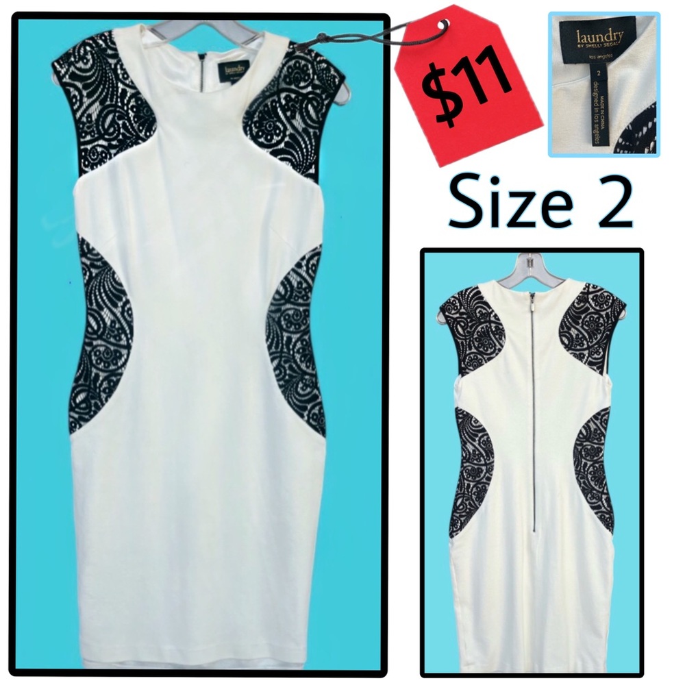 Laundry By Shelli Segal White Dress with Black Lace Detail